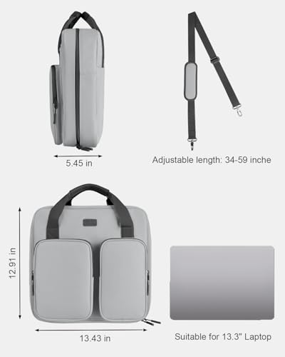 3 Inch Zipper Binder 3 Ring with Shoulder Strap & Multi-Pocket | Binder with Zipper Holds Up to 700 Sheets for Office School, Compatible with 13” MacBook Laptop ipad, Grey - color: Grey