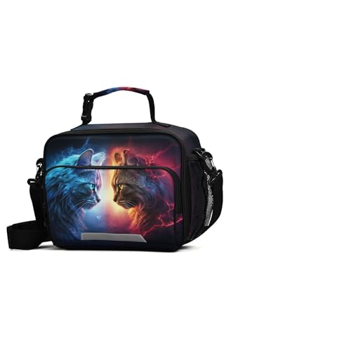 MNSRUU Student Lunch Bag Cat Lightning Insulated DinnerTotes Picnic Bag Lunch Box with Adjustable Shoulder Strap for Teen Kids Adults - color: Cat A 0202