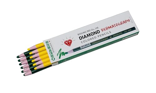 Dermatograph Grease Pencils Set of 12, China Markers, Yellow & Green | Suitable for Identification, Layouts, Crafts and DIY Projects on Glass, Metal, Plastic, Wood and Various Materials - color: Yellow & Green