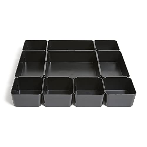TRU RED Plastic Drawer Organizer, 10‑Compartment, Black – High‑Capacity Desk & Drawer Storage for Office Supplies - style: 1 Pack