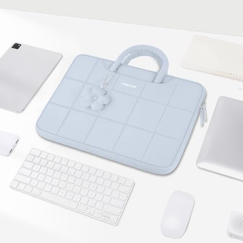 MOSISO Laptop Case 13.3 inch,13-13.3 inch Puffy Laptop Sleeve Compatible with MacBook Neo 13/Air 13 13.6/Pro/Pro 14,HP Dell ASUS Lenovo,Rectangle Quilted Bag with Handle&Flower Pendant, Baby Blue - color: Baby Blue, size: 13.3 inch