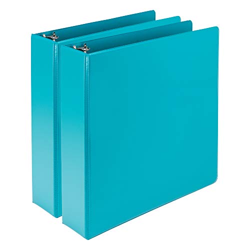 Samsill Earth’s Choice Biobased Durable Fashion Color 3 Ring View Binder, 2 Inch Round Ring, Up to 25% Plant Based Plastic, USDA Certified Biobased, Turquoise, Value Two Pack - color: Turquoise, size: 2", style: 2 Pack
