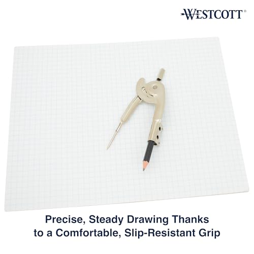 Westcott Nickel-Plated Ball Bearing Compass with Pencil, Professional Style, Back-to-School Supplies, Draws Circles up to 13 Inches in Diameter - size: Ball Bearing