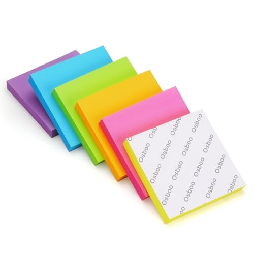 Osboo Sticky Notes 3x3 Pop Up Self-Stick Notes Pads with 6 Bright Colors, Easy to Post for Office, School, Home, 6 Pads/Pack, 100 Sheets/Pad(Pop Up) - color: Pink, Yellow, Green, Blue
