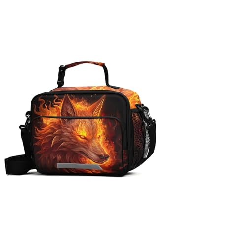 Flames Wolf Kids Lunch Box Insulated Lunch Bags Cooler Tote Bag with Removable Shoulder Strap for Boy Girl Student 20848586 - color: Wolf