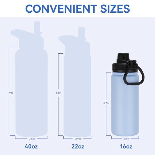DOMICARE 16 oz Kids Water Bottle for School Stainless Steel Double Wall Vacuum Insulated Water Bottle with Straw lids & Spout Lid, Leakproof BPA Free (Light Blue,1) - color: Light Blue, size: 16 Ounces