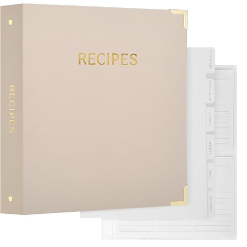 Aesthetic Recipe Binder with Polyester Waterproof cloth Cover - The Perfect Recipe Book with Plastic Sleeves to Write in Your Own Recipes - Quality Blank Cookbook Binder, Cards incl. - color: Oat, size: Medium - 9.5x8.5"