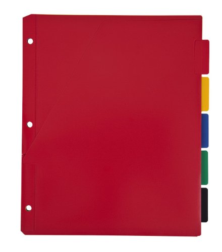Mead Tab Dividers with Pocket, 3 Hole Punch, Fits 3 Ring Binder, Assorted Colors, 5 Pack (20038)