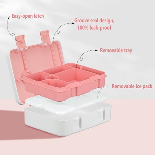 JOOPETALK Chill Bento Lunch Box for Kids Adult with Ice Pack,6-Compartment Reusable Leak-proof Lunch Container for Girls Boys to School,Keep Food Cold&Fresh,Dishwasher & Freezer Safe - color: White