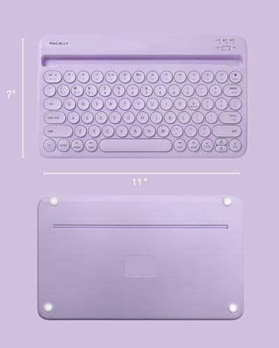 Macally Small Wireless Bluetooth Keyboard for iPad mini/Air/Pro, iPhone, Tablet, and Phone - 78 Key iPad Keyboard with Built-in Stand - Universal Compatible Multi Device - Purple - color: Purple
