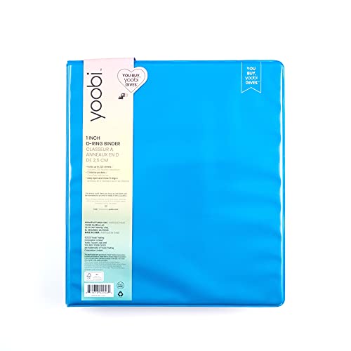 Yoobi 3 Ring Blue Binder - 1 Inch Binder with Round D Rings and 2 Pockets, Durable, PVC-Free Organizer with 275 Sheets Capacity, FSC Certified Packaging and Paper - color: Blue, size: 1 Inch, style: Binder