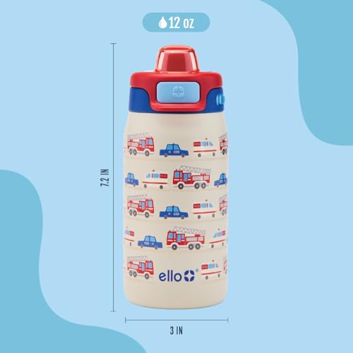 Ello Kids Pop & Fill 12oz Toddler Water Bottle with Quick Fill Lid, Double-Wall Vacuum Insulated Stainless Steel, Leak Proof, BPA Free, Sip & Chug, For School, Lunchboxes, To the Rescue - color: To the Rescue, size: 18 Ounces