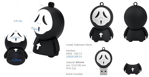 64GB USB 2.0 Flash Drive Cartoon Novelty Halloween Ghost Memory Stick Silicone Rubber Pendrive - color: Ghost, size: 64GB 2.0