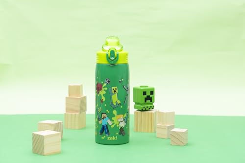 Zak Designs Minecraft Sage Kids Water Bottle For School or Travel, 19oz Stainless Steel Water Bottle With Straw, Handle, and Leak-Proof, Pop-Up Spout Cover (Steve, Alex, Mobs) - color: Minecraft (Steve, Alex, Mobs)