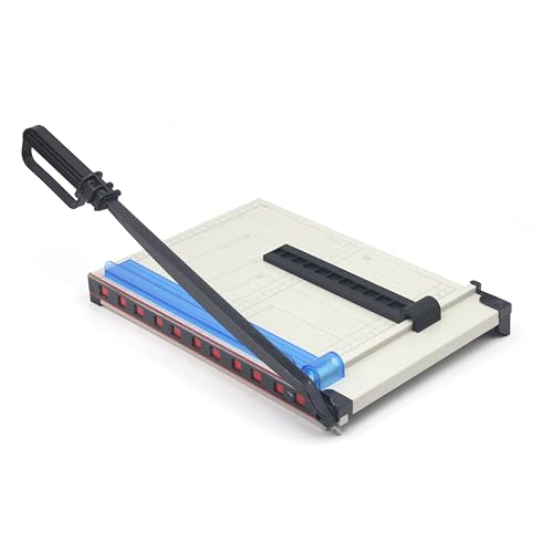 TEXALAN(R) Paper Cutter Letter Size Paper Trimmer 12” Cut Length 12 Sheet Capacity Guillotine Paper Photo Cutter with Magnet Clamp, Paper Guide, Size Guideline - color: White Metric Scale