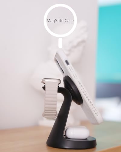 Wireless Charger Compatible with Mag-Safe,3 in 1 Charging Station for iPhone17/16/15/14/13/12 Series, Apple Watch,AirPods,15W Fast Charging (USB-C Adapter Included) - color: Black