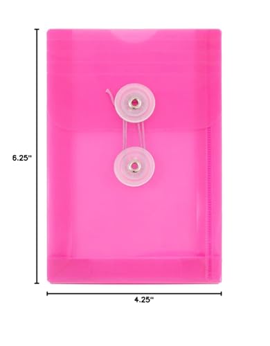JAM PAPER Plastic Envelopes with Button & String Tie Closure - 4 1/4 x 6 1/4 - Fuchsia Pink - 12/Pack - color: Fuchsia, size: 4 x 6