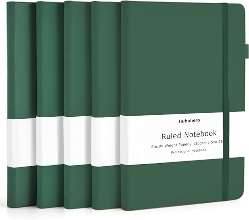 Huhuhero Notebooks Journal, Ruled Notebook, Premium Thick Paper Lined Journal, Black Hardcover Notebook for Office Home School Business Writing Note Taking Journaling, 5"×8.25" (5, Green) - color: Green, size: 5