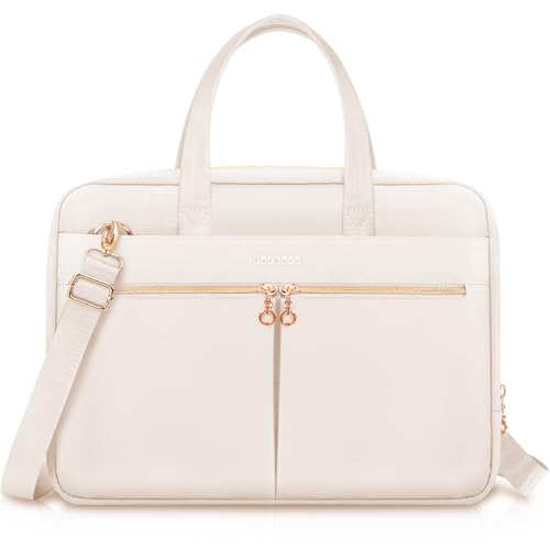 Ferkurn Laptop Bag Case Women Men Computer Bag Compatible with MacBook/HP/LG/Dell, Shoulder Strap Slim Carrying Messenger Briefcase, Beige, 17-17.3 Inch - color: Beige, size: 17-17.3 inch