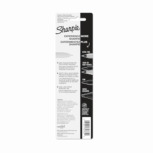 Sharpie Retractable Permanent Markers, Ultra Fine Point, Black, 2 Count