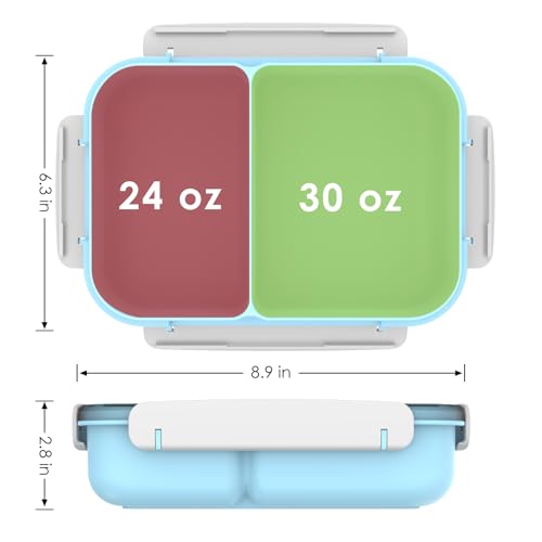 WHALEHOUSE Large Capacity Bento Lunch Box for Adult, 1600ML 2 Compartments Meal Prep Container with Utensil, Airtight Food Storage Container with Snap Locking Lids, Microwave/Dishwasher/Freezer Safe - color: 1600mL-Blue