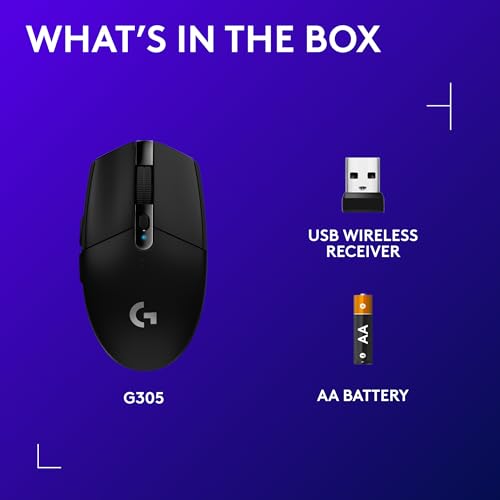Logitech G305 Lightspeed Wireless Gaming Mouse, Hero Sensor, 12,000 DPI, Lightweight, 6 Programmable Buttons, 250h Battery, On-Board Memory, Compatible with PC, Mac - Black | Hero Sensor 12, Lightspeed 1ms Wireless, Up to 250h on 1xaa, 6 Programmable Butt