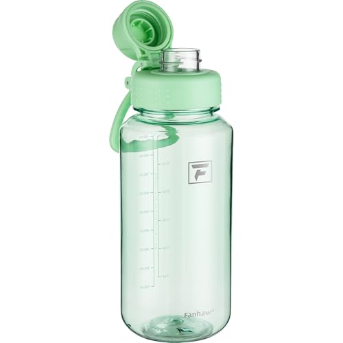 Fanhaw 32 oz Clear BPA-Free Tritan Water Bottle with Fast-Flow Spout Lid, BPA-Free & Leak-Proof Wide-Mouth Reusable Bottle for Gym, School & Office, Back to School Essentials (Glow Green) - color: Glow Green, style: 32 Ounces