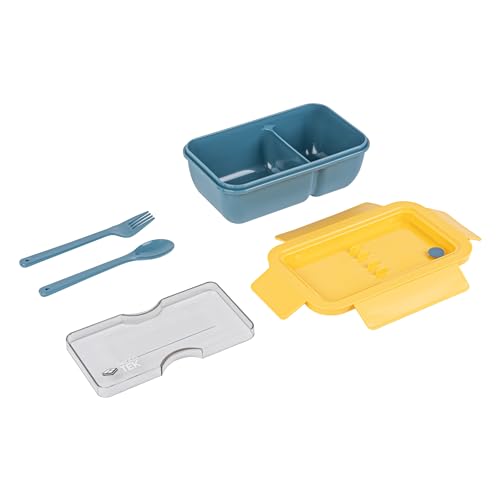Restaurantware-Bento Tek 28.7 Ounce Bento Boxes, 10 Reusable Lunch Containers - With Fork And Spoon, Does Not Contain BPA, Blue And Yellow Plastic Reusable Lunch Boxes, Microwavable, Dishwashable - size: 10 Count, style: 29 oz - Blue