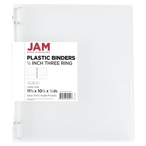 JAM PAPER Plastic 0.5 inch Binder - Clear 3 Ring Binder - Sold Individually - color: Clear, size: 0.5 inch