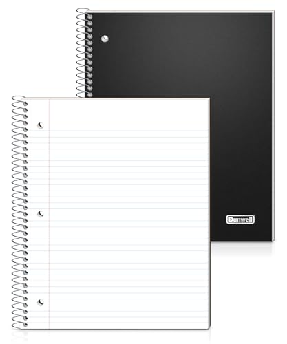 Dunwell College Ruled 1 Subject Notebook, 80 Sheets, Spiral Notebook with 8.5 x 11 Paper, Protective Plastic Cover, Divider with Pockets, Perforated Pages, 3-Hole Punched - size: 8.5x11", style: College Ruled