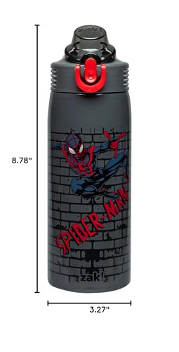 Zak Designs Marvel Spider-Man Sage 19oz Leak-Proof Straw Kids Water Bottle | BPA Free, Insulated Stainless Steel, Cupholder Friendly, Dishwasher Safe, Lid Lock, Handle, For School, Home, Travel - color: SpiderMan (Sage)