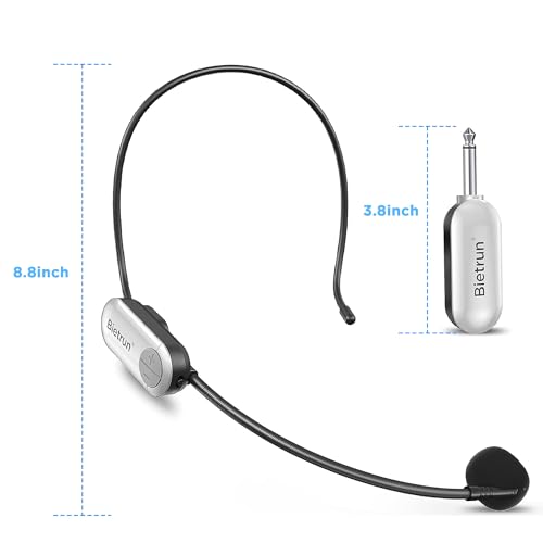 Bietrun UHF Wireless Microphone Headset, 165ft Range, Working Time 6H, 1/4''Plug, Wireless Headset Mic &Handheld Mic 2 in 1, for Karaoke Speaker, Amplifier, Speakers, PA System, Teaching, Fitness - color: White