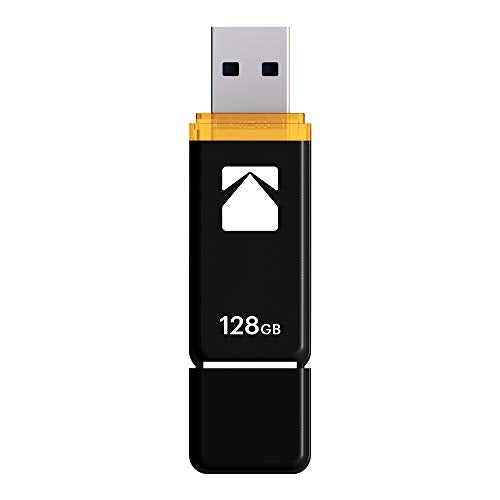 Kodak EKMMD128GK103 - USB Drive 3.2/3.1/3.0-128 GB, 128 Go - Classic Serie - K100 Model - Black mat casing with a Transparent Yellow Neck + a Cap - size: 128GB