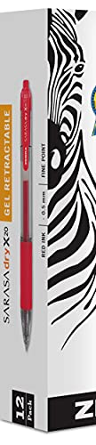 Zebra Pen Sarasa Dry X20 Retractable Gel Pens, 0.5mm Medium Point, Red Ink with Rapid Fast Dry Ink Technology, Ideal for the Left-Handed, Eliminates Smudging and Smearing in Seconds, 12-Pack (46730) - color: Red