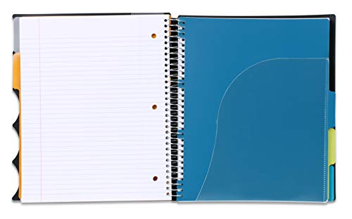 Mintra Office Durable PREMIUM Spiral Notebook, ((Black, 5 Subject, 8.5in x 11in)), Fabric Covered Coils, No Snags, Removable Adjustable Pocket Dividers, Ruler, Organization, Customizable - color: Black, size: 5 Subject (8.5in x 11in)