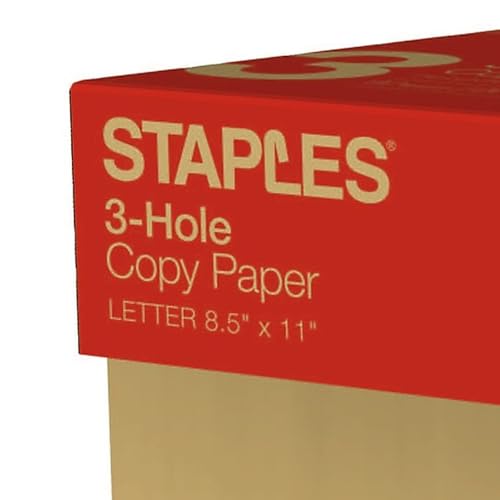 Staples Copy Paper, 8 1/2" x 11", 3 Hole Punched, Case, For Office, School & Home - size: 5,000 Sheets, style: Standard