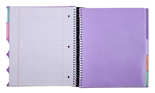 Mintra Office Durable PREMIUM Spiral Notebook, ((Lavender, 5 Subject (8.5in x 11in)) - Fabric Covered Coils, No Snags, College Ruled, Adjustable PocketDividers, Ruler, Organization, Student, School - color: Lavender, size: 5 Subject (8.5in x 11in)