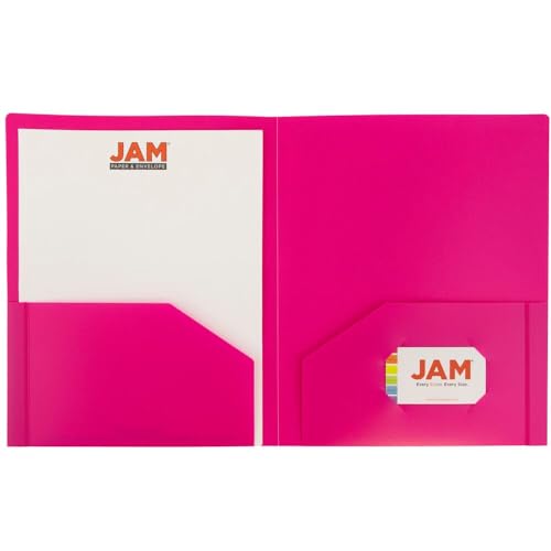 JAM PAPER Heavy Duty Plastic 2 Pocket Extra Tough School Folders - Fuchsia Hot Pink - 3/Pack - color: Fuchsia, size: 3 Per Pack