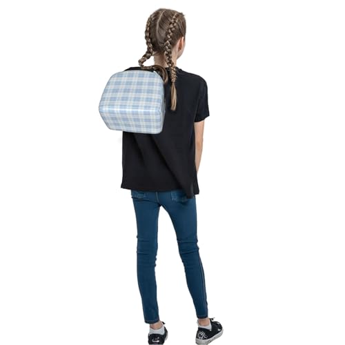 Lunch Bag Plaid Pastel Blue White Insulated Lunch Box Reusable Cooler Tote for Adults Student Girl Boy Work Office School Picnic Over 3 Years Old - color: B0386