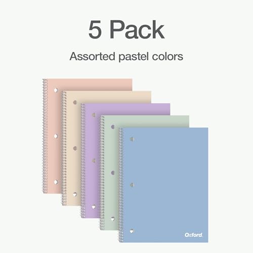 Oxford Spiral Notebooks, 5 Pack, College Rule, 70 Sheets, Pastel Covers