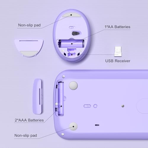 Wireless Keyboard and Mouse Combo, 2.4GHz Wireless Retro Keyboard and Mouse for PC/Laptop/Desktop/Windows (Purple Colorful) - color: Purple