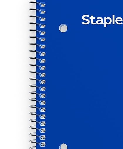 STAPLES Accel 1‑Subject Notebook, 8.5” x 11”, Graph Ruled, 100 Sheets, Assorted Colors, 3‑Pack - style: 3 Pack