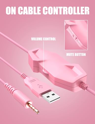 ZIUMIER Z20 Pink Gaming Headset with Microphone, Compatible with PS4 PS5 Xbox One PC Laptop, Over-Ear Headphones with LED RGB Light, Noise Canceling Mic, Stereo Surround Sound (Pink) - color: Pink