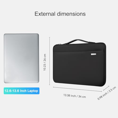LANDICI 360°Laptop Sleeve Case 13 13.6 Inch Compatible with MacBook Air 13 M1/M2/M3/M4 2020-2025, MacBook Pro 13/14, IPad Air/Pro 13, Waterproof Computer Bag Cover with Handle, Black - color: New Black, size: 12.6-13.6 inch