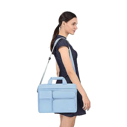 MOSISO Laptop Shoulder Bag 15.6 inch, 15-15.6 inch Computer Bag | Compatible with MacBook Pro 16 inch, HP, Dell, Lenovo with 2 Raised&1 Flapover&1 Horizontal Pocket&Handle&Belt, Airy Blue - color: Airy Blue, size: 16 inch