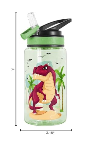 15oz Water Bottle for Kids Girls Boys School, BPA Free, Leak Proof Flip Straw, Carry Loop, Easy Clean - Dinosaur - color: Dinosaur