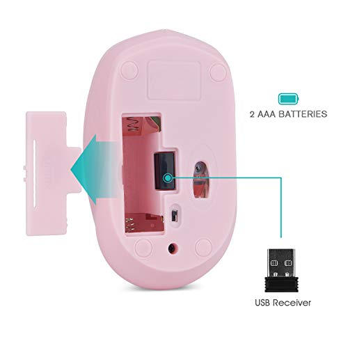 Rii Wireless Mouse,2.4G Portable Computer Mice for PC, Laptop, Windows,Office Included Wireless USB dongle (Pink) - color: Pink
