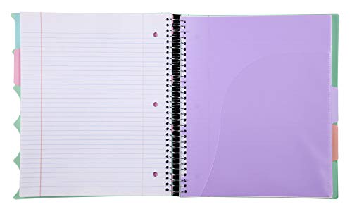 Mintra Office Durable PREMIUM Spiral Notebook, ((Sage Green, 5 Subject (8.5in x 11in)), Fabric Covered Coils, No Snags, College Ruled, Adjustable Pocket Dividers, Ruler, Organization, Student, School - color: Sage Green, size: 5 Subject (8.5in x 11in)