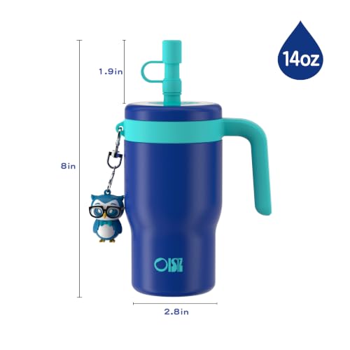 OISIZ 14oz Kids Tumbler with Straw Lid & Handle,Kids Cup with Animal Accessory for School,Kids Water Bottles with Dust-proof Cover,Leakproof Water Bottles,316 Stainless Steel,Keep Cold 24 Hours-blue - color: Midnight Blue