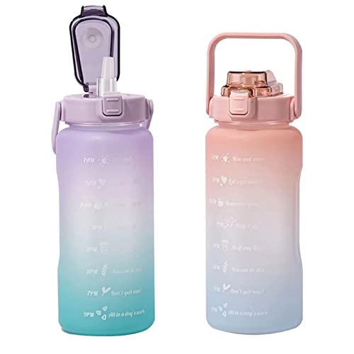ASkinds 64oz Large Capacity Sports Water Bottles with Straw, Motivational Water Bottle with Time Marker & Bouncing Straw for Men Women Student to Office Gym Workout Travel Long Distance(2000ml)